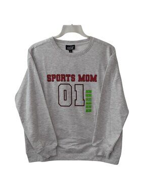 Sports Mom 01 Gray Sweatshirt Large Feeling Festive Cotton Blend Crewneck